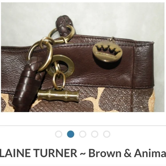 ELAINE TURNER BROWN & ANIMAL PRINT STRAW HAND lBAG - Picture 7 of 7